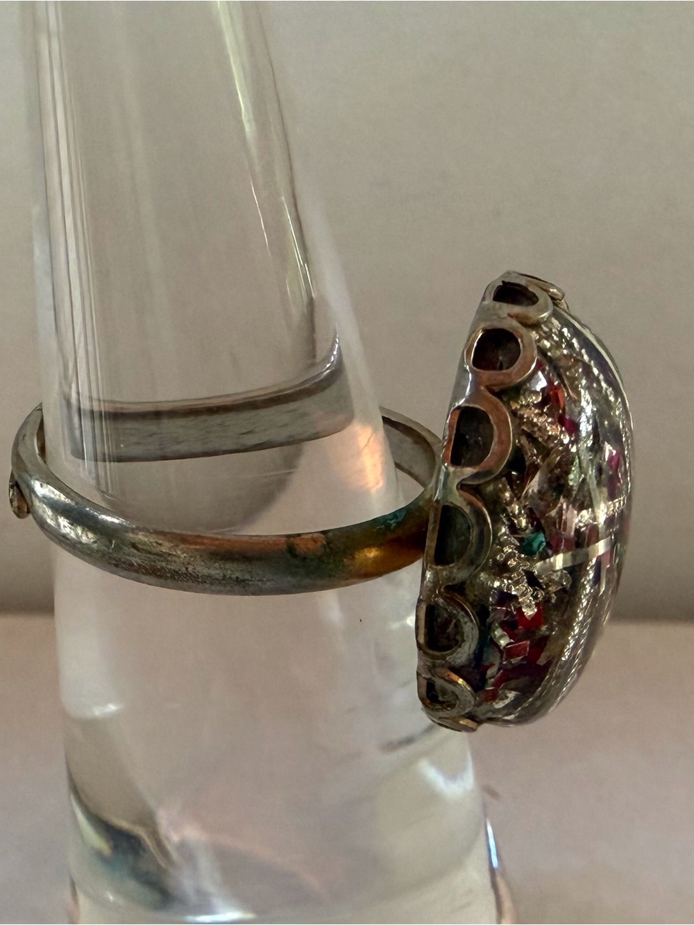 Sarah Coventry Silver-Tone Dome Ring with Multicolored Confetti - Picture 3 of 3